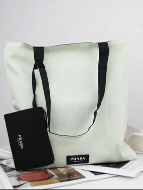 Prada Beauty Green and Black Reversible Tote with and Pouch